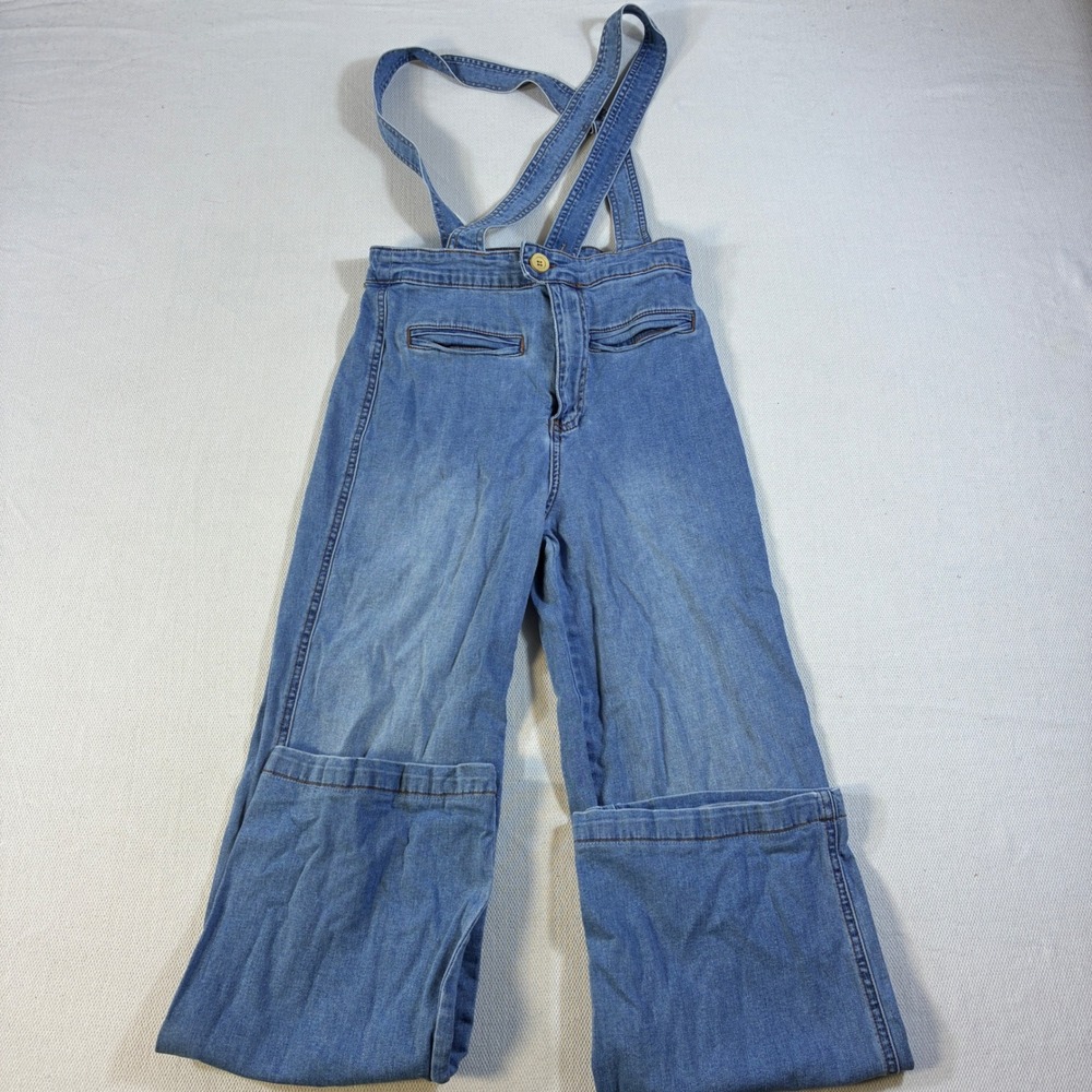 Billabong Wide Leg Suspender Jeans Women's Size 27 High Rise Flare Denim Blue
